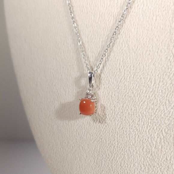 Peach Moonstone Pendant Necklace Stainless Steel Chain - Picture 4 of 8